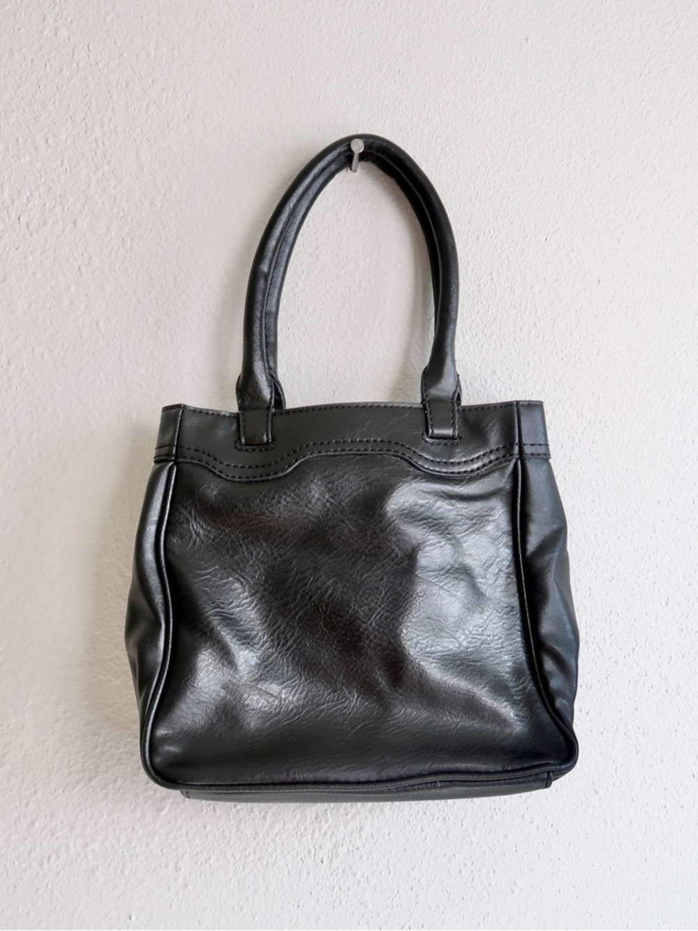 Vintage Liz Claiborne Black Faux Leather Mini Top Handle Tote Bag Purse